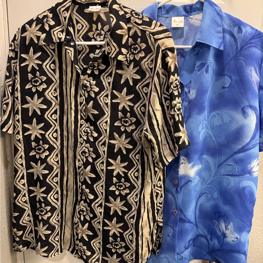 Set of 2 Black and White Floral Women's blouse and blue blouse